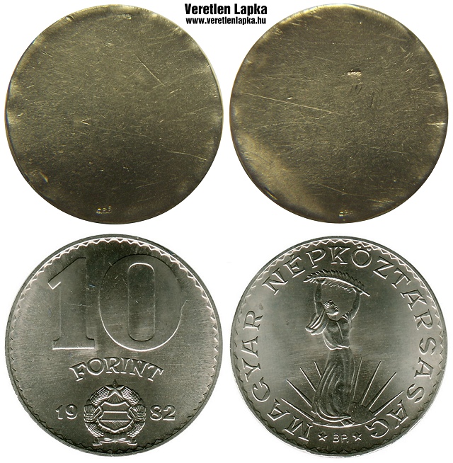 10 forint nyers lapka 1971 és 1982-es időszakból.