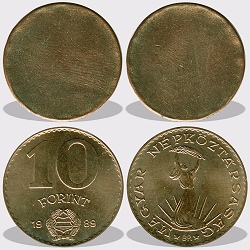 10 forint peremezett nyers lapka 1983 és 1989 közötti  időszakból.