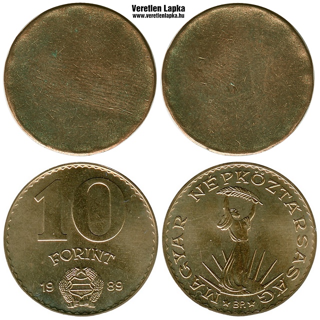 10 forint nyers lapka 1983 és 1989-es időszakból.
