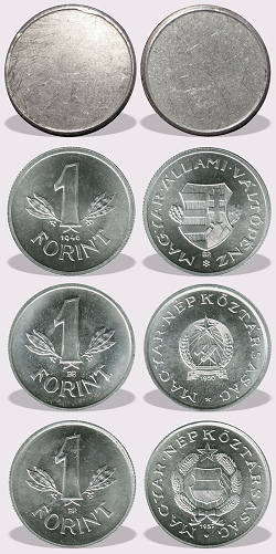 1 forint nyers lapka 1946 és az 1966 közötti időszakból.