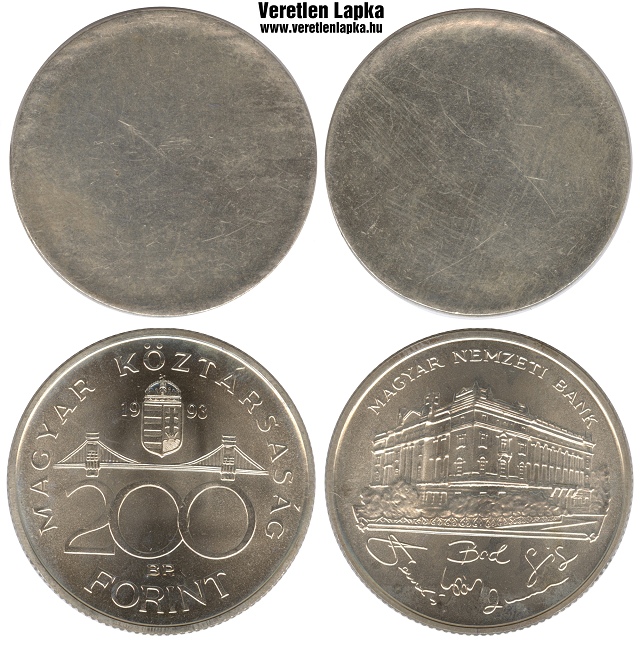 200 forint peremezett nyers lapka 1993 és 1998-as időszak között.