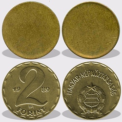 2 forint nyers lapka 1970 és az 1989 közötti időszakból.